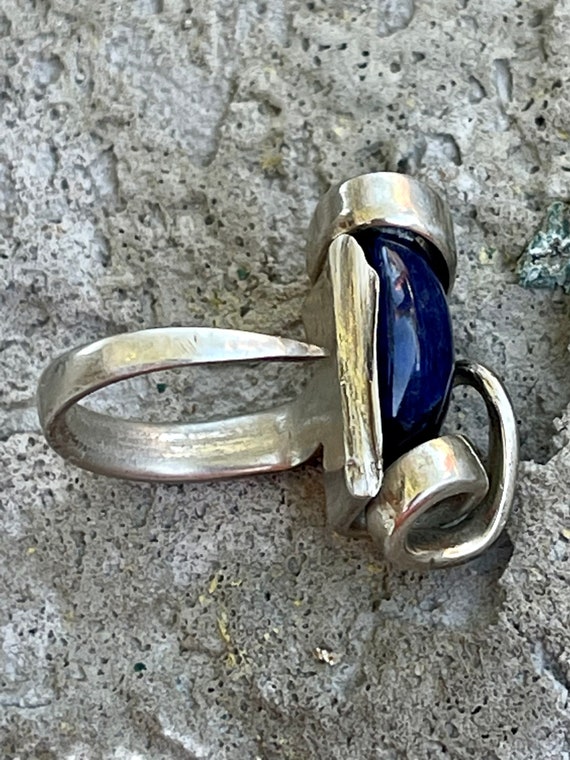 Brutalist Sterling Silver Deep blue Lapis Vintage… - image 7