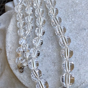 Art Deco Graduated Facted Rock Crystal Ball  Hand Knotted Sterling Silver Vintage Antique Necklace