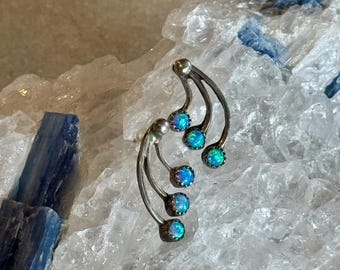 Elegant Opal Sterling Silver Fan Vintage Post Earrings