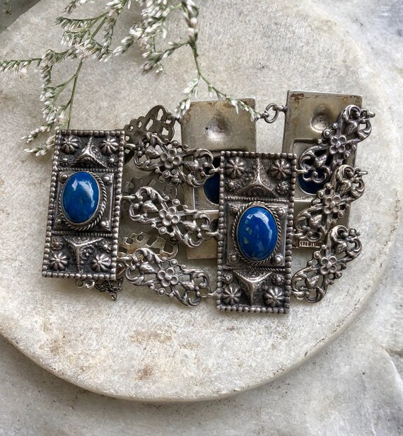 Solid Silver Open Back Blue Sodalite Italian Peru… - image 4