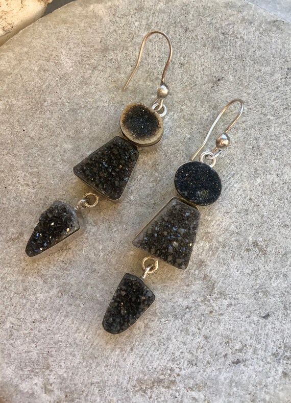 Beautiful Black Druzy Crystal Sterling Silver Vin… - image 6
