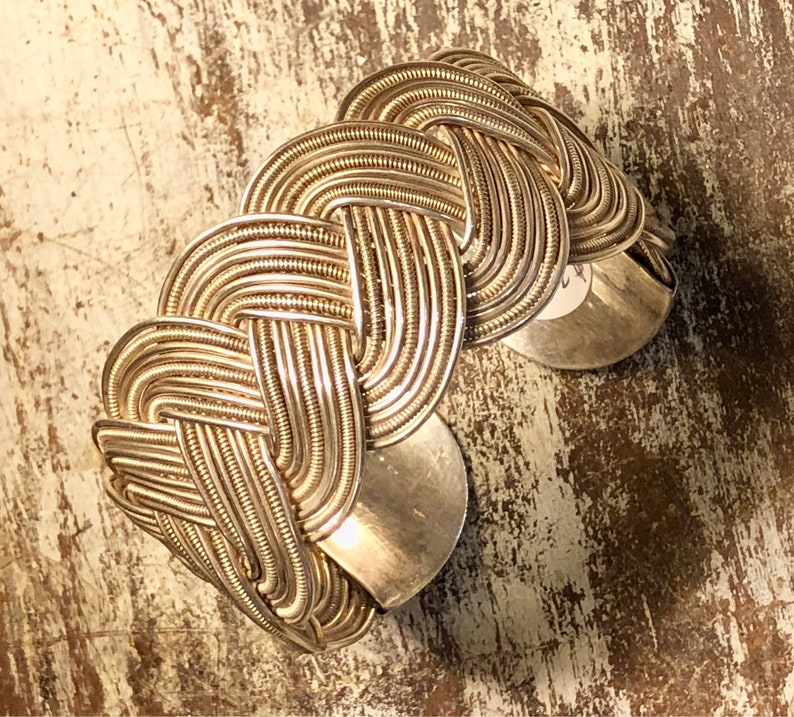 Woven Textured Sterling Silver Vintage Cuff Bracelet