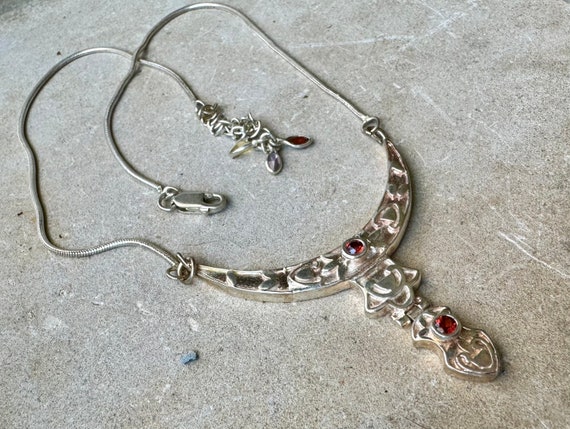 Sterling Silver Crescent Garnet Multi GemStone Vi… - image 2