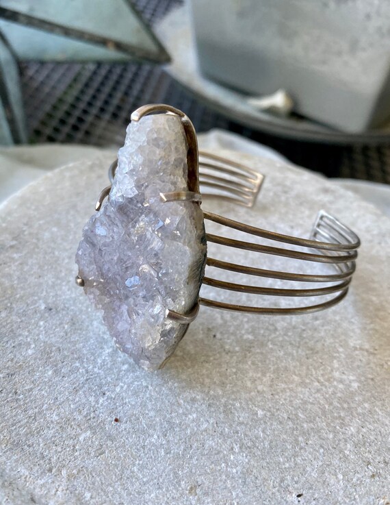 Bold Beautiful Blue Raw Druzy Sterling Silver Vin… - image 5