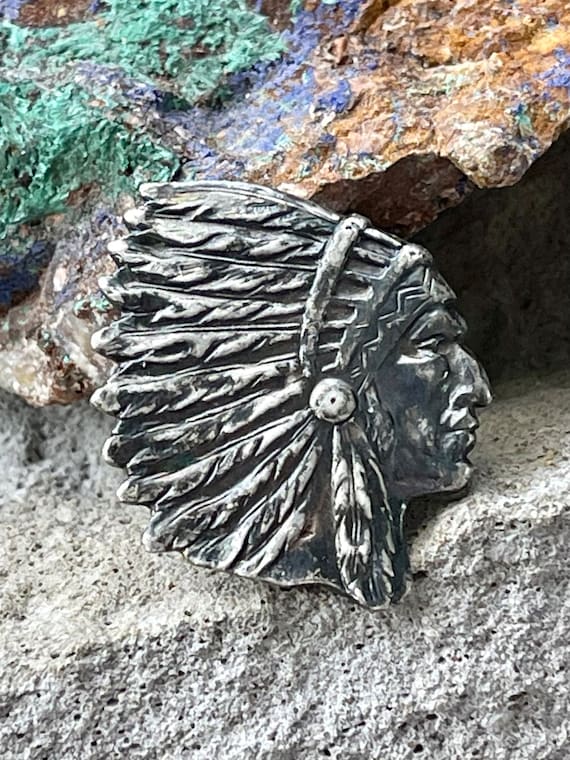 Old Native American Chief Head Sterling Silver Rin