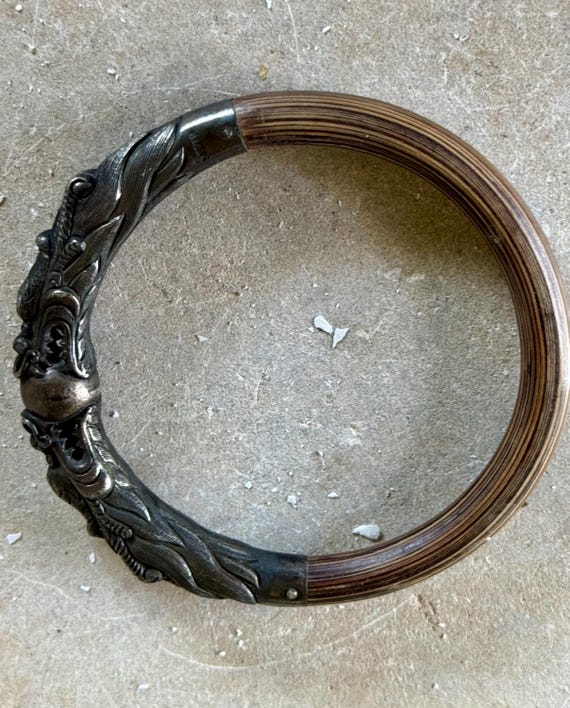 Old Chinese Double Dragon Sterling Silver Bamboo Antique Bracelet