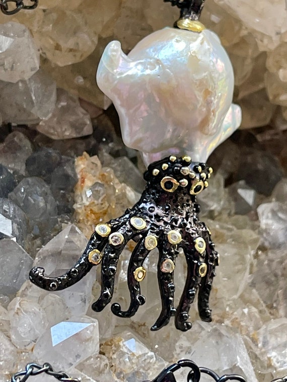 Sterling Silver Gold Gemstone Blister Pearl Octop… - image 10