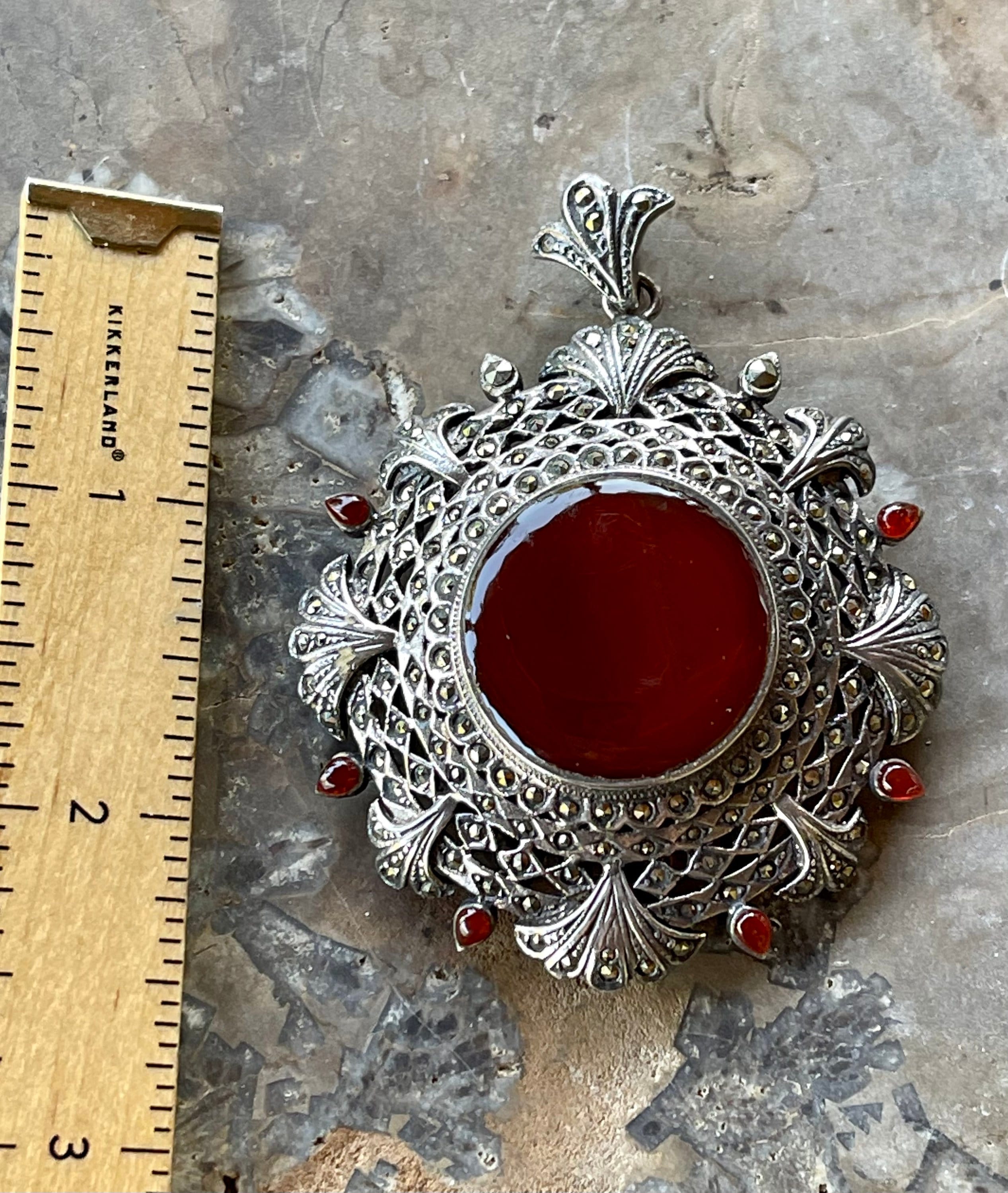 Art Deco Sterling Silver Marcasite Carnelian Vintage Antique Art Deco ...