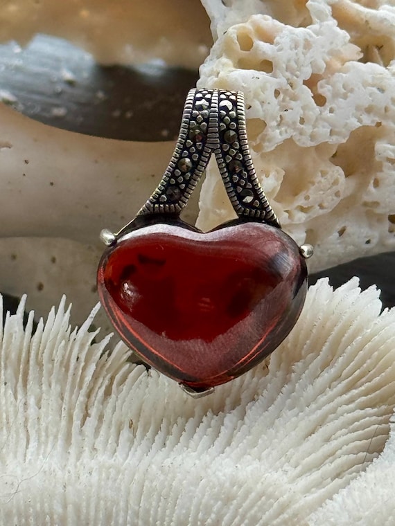 Heart Shaped  Ruby Red Garnet Sterling Silver Mar… - image 1