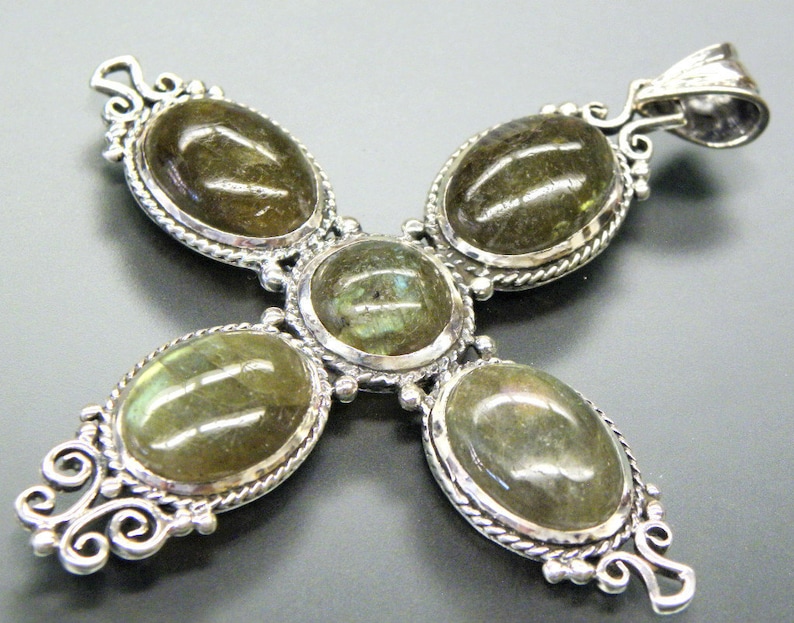 Stunning Large LABRADORITE Sterling Silver Cross Vintage Pendant - Etsy
