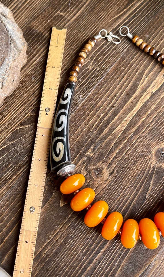 Bold and Beautiful Copal Amber Silver Horn Bovine… - image 8