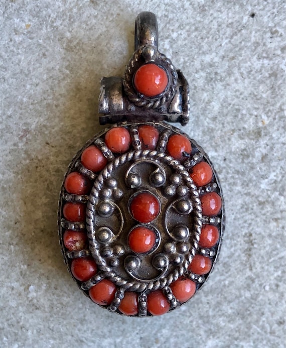 Beautiful Natural Red Coral Tibetan Sterling Silve