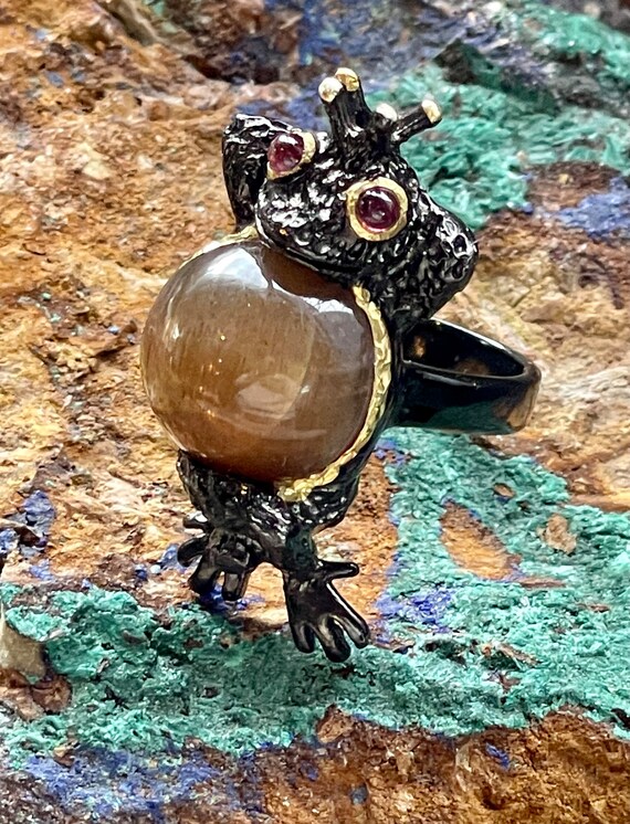 Gold Sterling Silver Frog With Golden Satin. Moon… - image 6