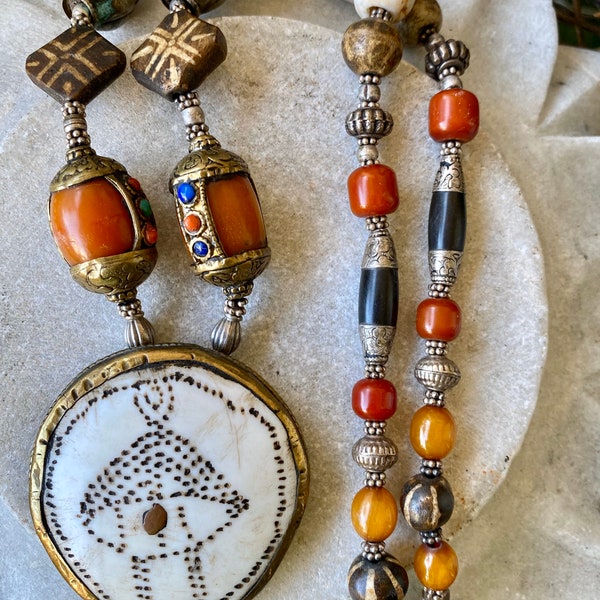 Beautiful Old Tribal Tibetan Mixed Bead Naga Shell Vintage Necklace