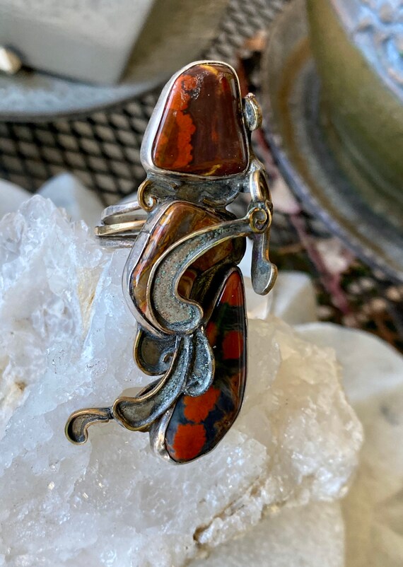 Desiginer Mid Century Modern Mixed Metal Red Jasp… - image 7