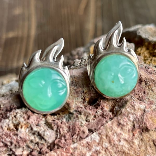 Thatch Hand Carved Chrysoprase Earrings