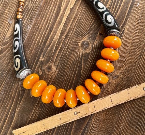 Bold and Beautiful Copal Amber Silver Horn Bovine… - image 4