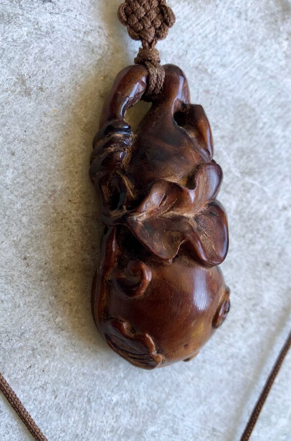 Beautiful Old Chinese Carved Wood Brown Silk Vint… - image 6