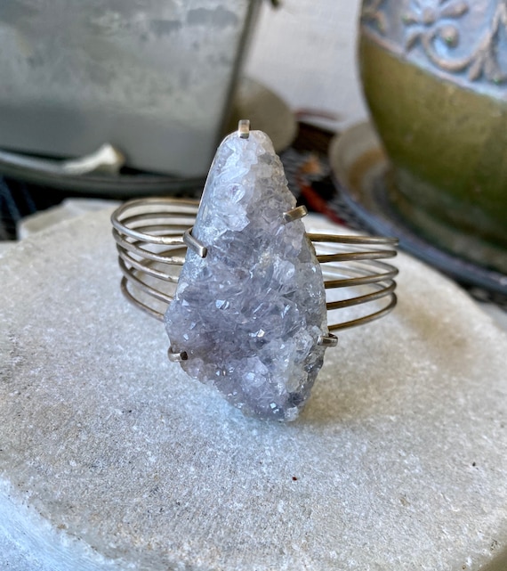 Bold Beautiful Blue Raw Druzy Sterling Silver Vin… - image 1