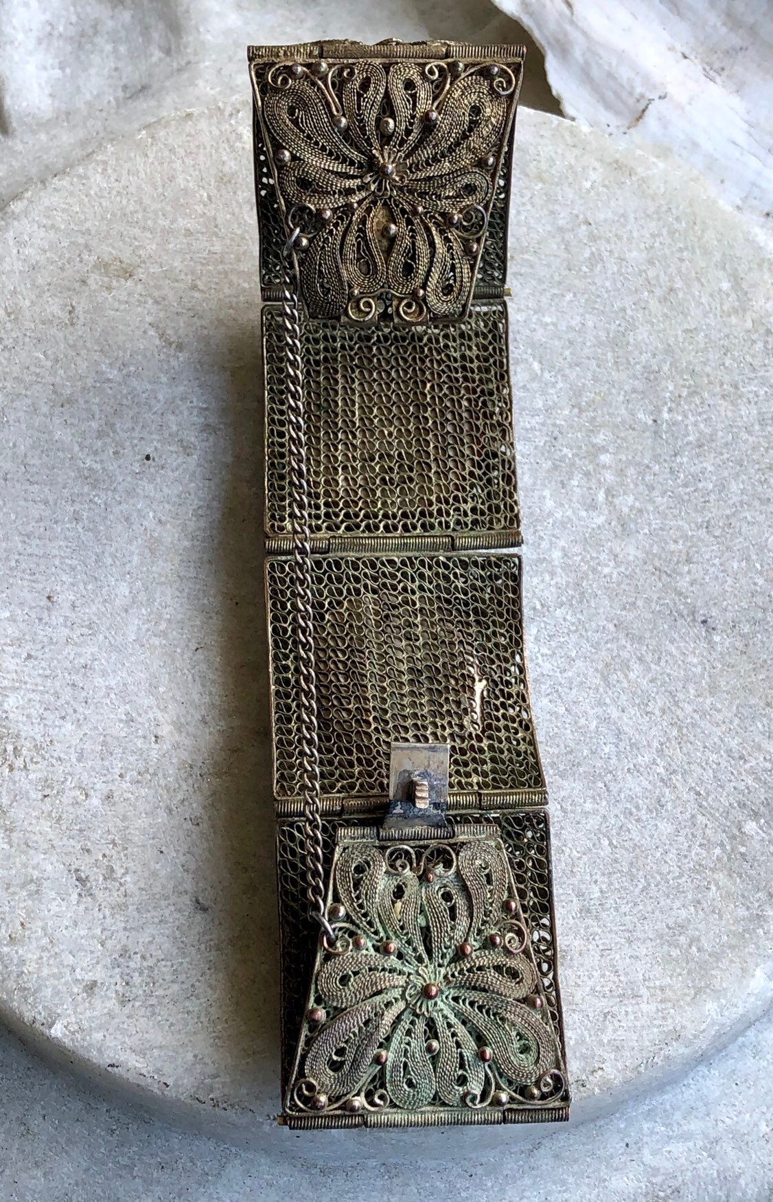 Bracelet Ancien Filigrane Argent Sterling 925 - Améthyste - Vintage Années 50