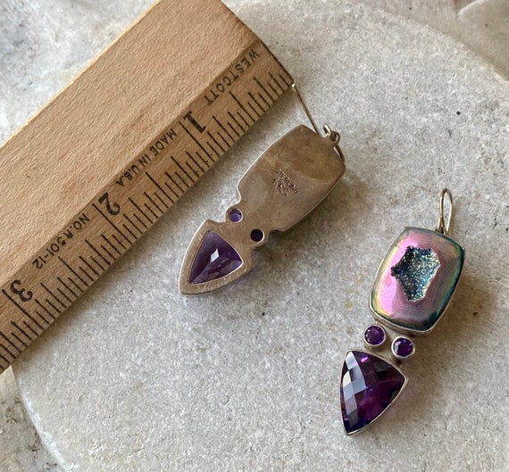 Sterling Silver Amethyst Titanium Rainbow Druzy V… - image 4