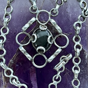 Mid Century Brutalist Sterling Silver Black Agate Vintage Necklace