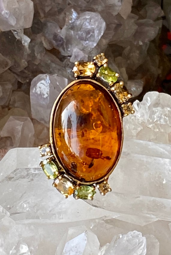 Beautiful Artisan Honey Amber Green Peridot Golden