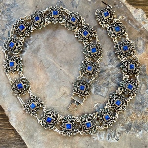 Gerorgian Austro Hungarian Silver Blue Lapis Antique Necklace Victorian Jewelry Gerorgian  Jewerly