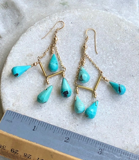 Gold Gilt Sterling Silver Turquoise Drop  Vintage… - image 6