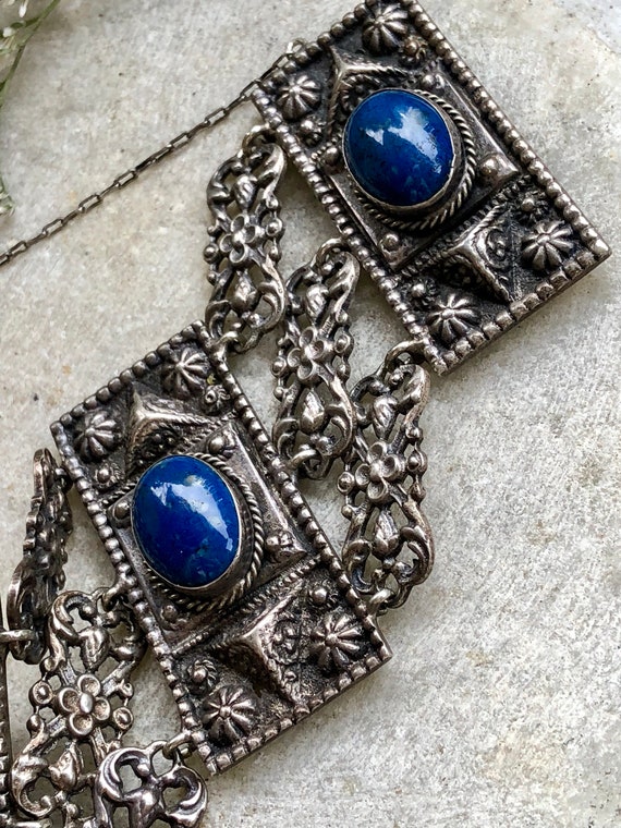 Solid Silver Open Back Blue Sodalite Italian Peru… - image 3