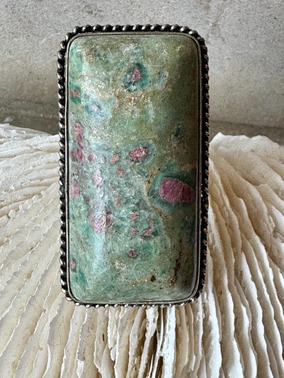 Bold Chunky Sterling Silver Ruby Zoisite Vintage … - image 9