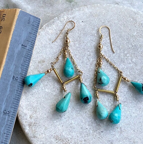 Gold Gilt Sterling Silver Turquoise Drop  Vintage… - image 7