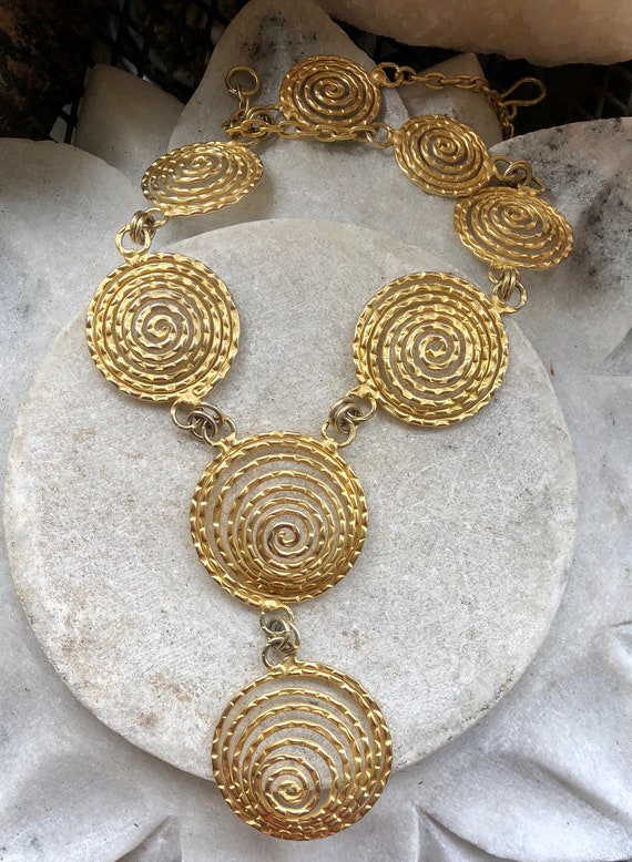 Modernist Egyptian Revival Gold Gilt Coil Spiral … - image 1