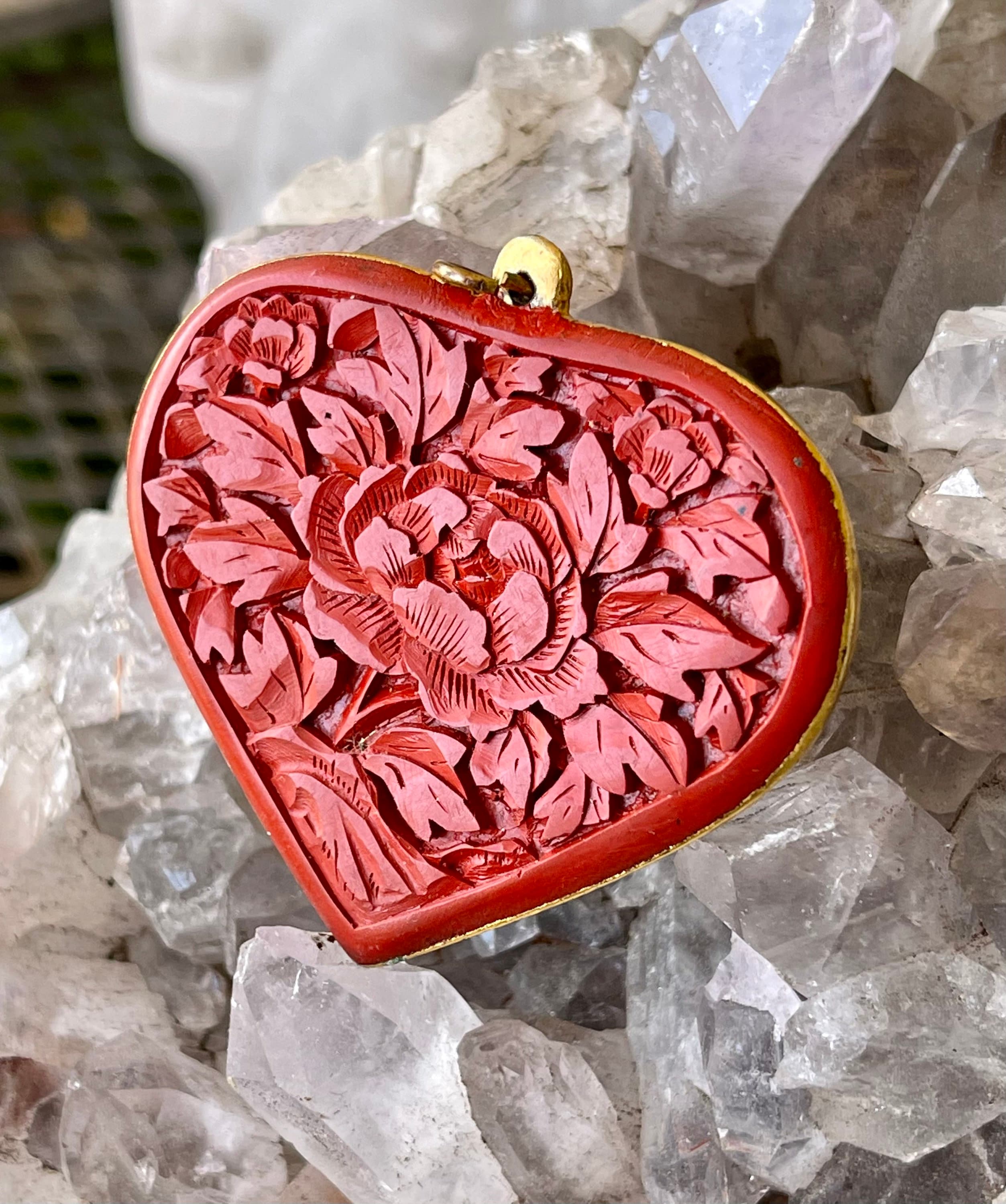 Beautiful Carved Chinese Dubble Sided Red Cinnabar Cloisonné