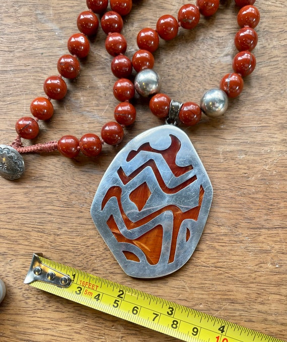 Chunky Hand Knotted Red Jasper Carnilian Sterling… - image 4