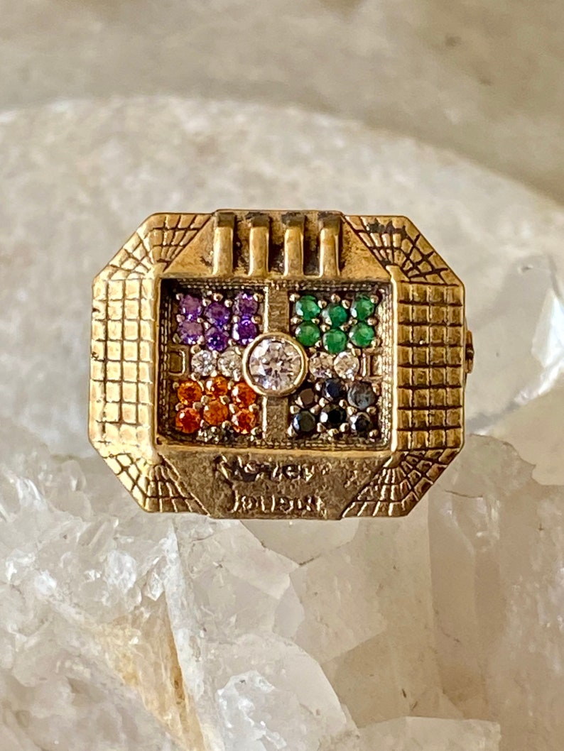 Bold Beautiful Jerusalem Multi Color Topaz Gemstone Brass Sterling Silver Vintage Ring