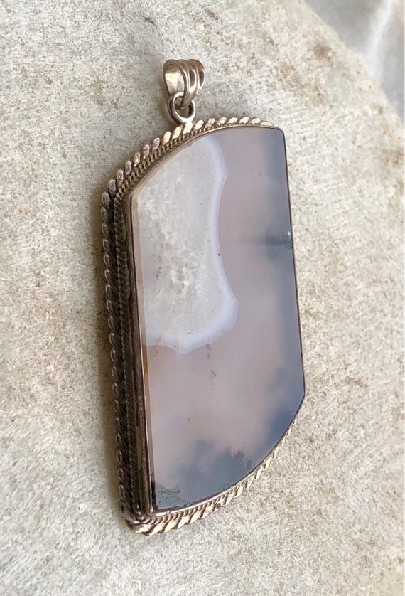 Bold Beautiful Sterling Silver Agate Vintage Pend… - image 2