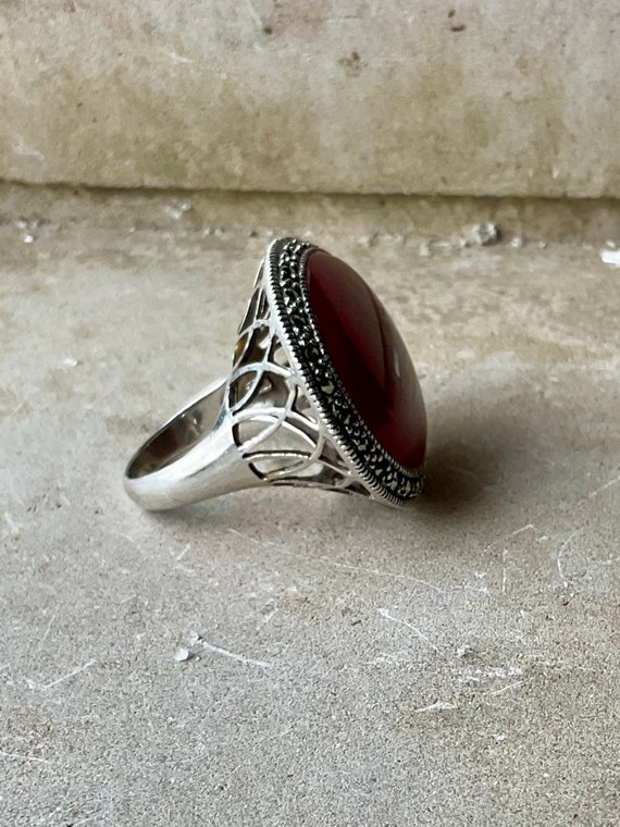 Bold Beautiful Art Deco Sterling Silver Carnelian… - image 3