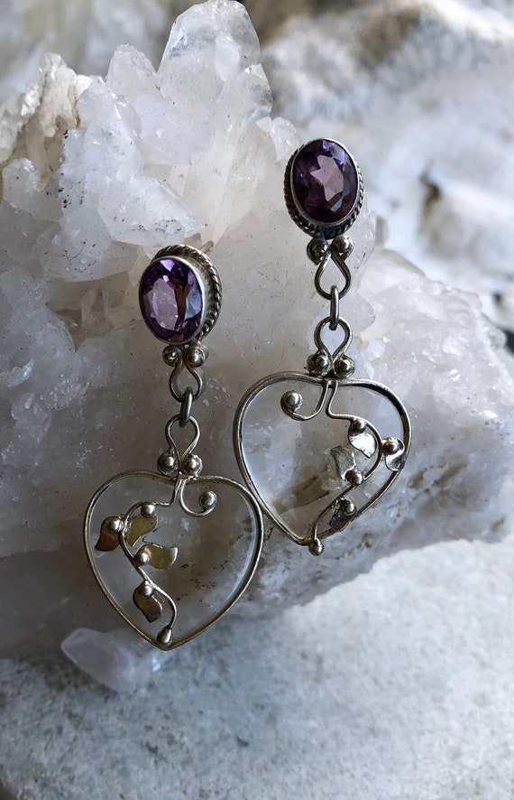 Beautiful Sterling Silver Rock Crystal Heart Purp… - image 2