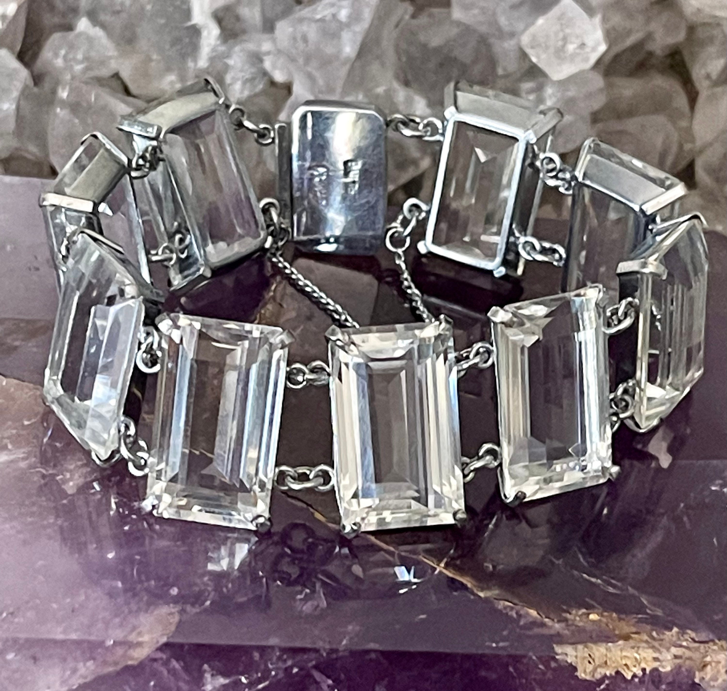 Art Deco Faceted Baguette Quartz Rock Crystal Sterling