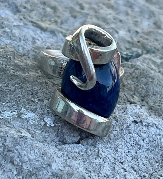 Brutalist Sterling Silver Deep blue Lapis Vintage… - image 6