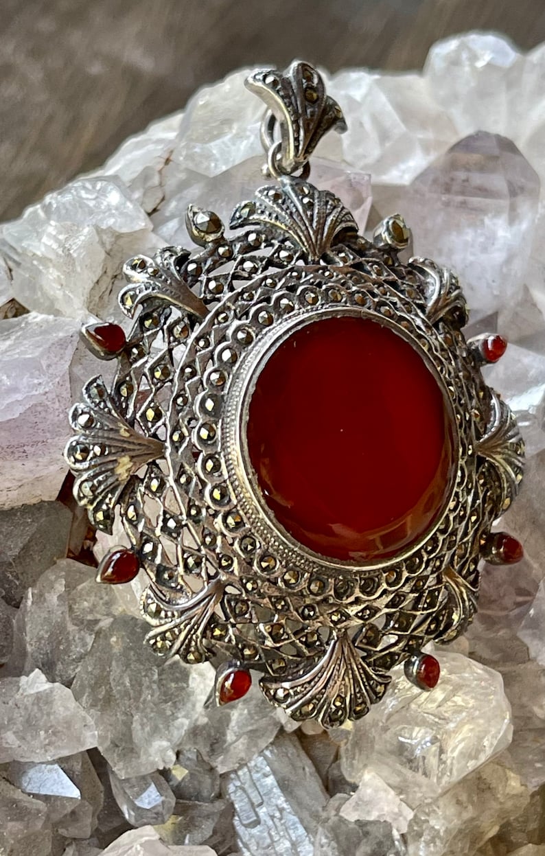 Art Deco Sterling Silver Marcasite Carnelian Vintage Antique Art Deco ...