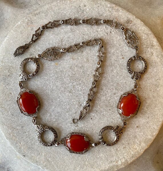 Stunning Circa 1920s Art Deco Carnelian Sterling … - image 2