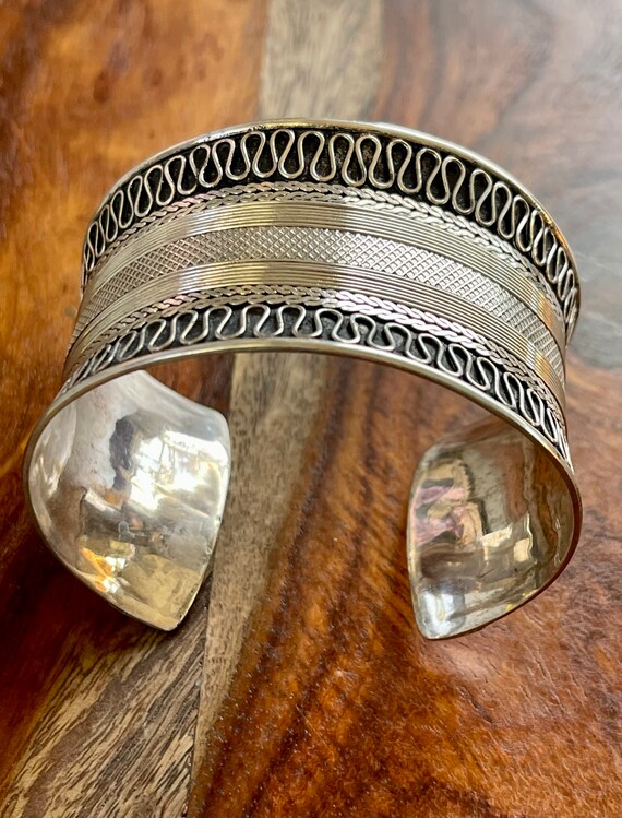 Sterling Silver Tribal Vintage Cuff Bracelet - image 6