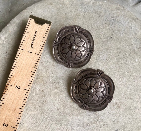 Old Native American Stamped Concho Vintage Earrin… - image 7