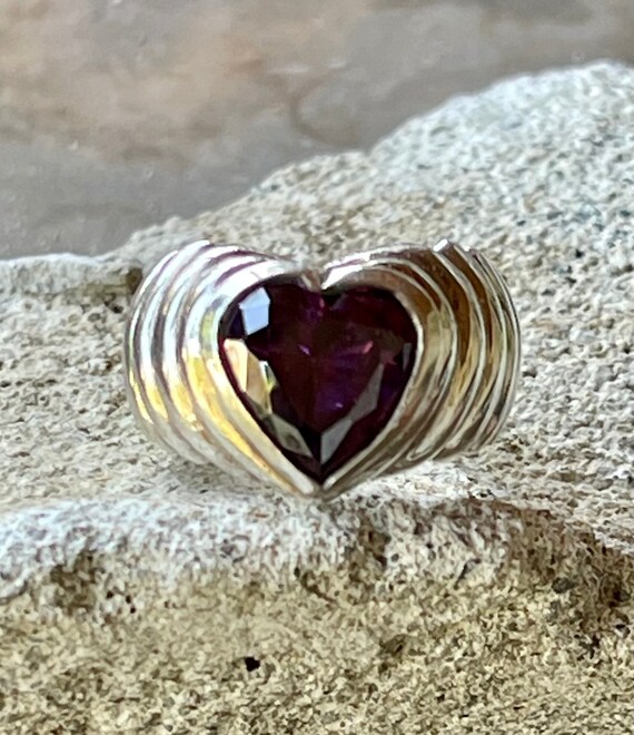 Beautiful Purple Amethyst Heart Sculpted Sterling… - image 3