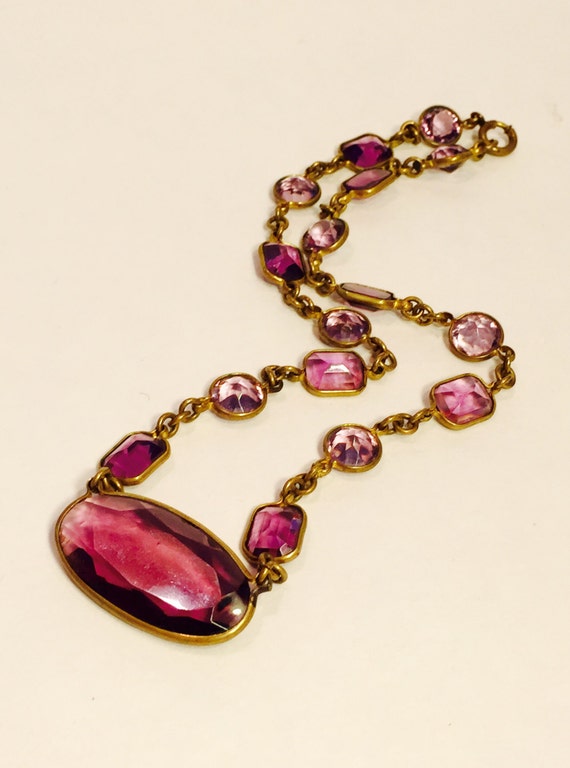 Art Deco Purple Crystal Open Back Vintage Necklac… - image 3