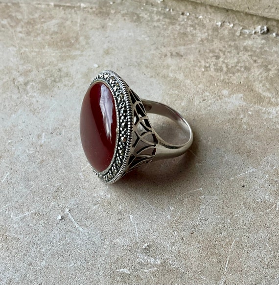 Bold Beautiful Art Deco Sterling Silver Carnelian… - image 8