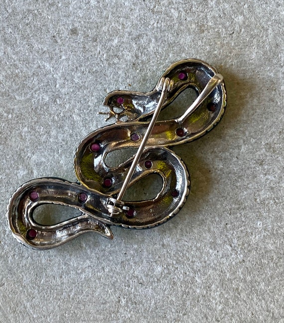 Sterling Silver Green Enamel Snake Serpant Ruby V… - image 3