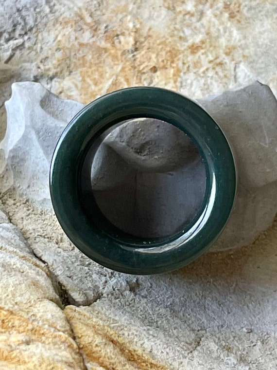 Large Green Jade Vintage Archer Ring - image 4